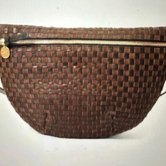 Clare V Grand Fanny Leather & Suede Woven Checker in Black/Chocolate NWT - Picture 2 of 12